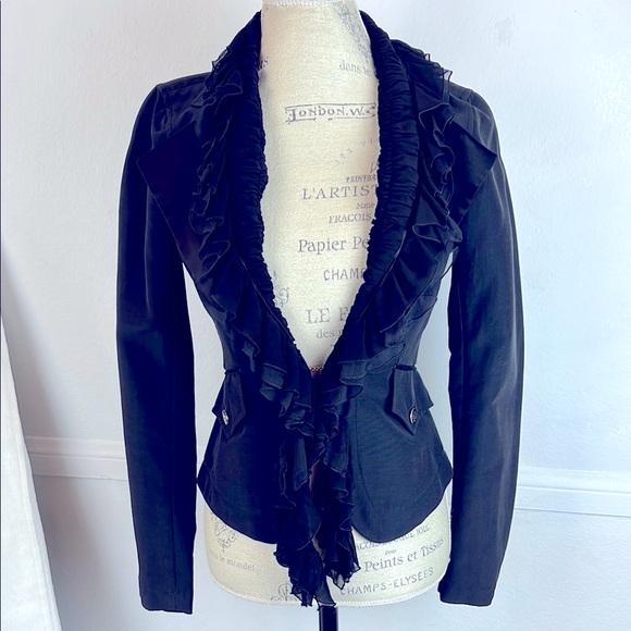 Roberto Cavalli Black Fitted Blazer Sz. 40 Notched Lapels Structured Jacket Vtg